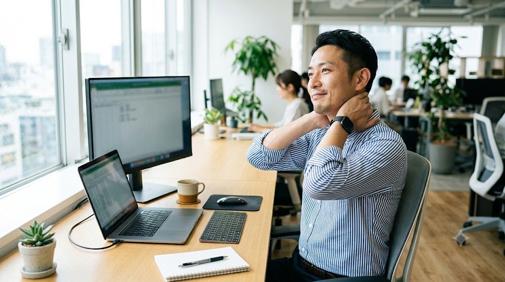 【40代の肩こり・首こり】ほぐすだけでは治らない理由と、デスクワーク前提の根本対策